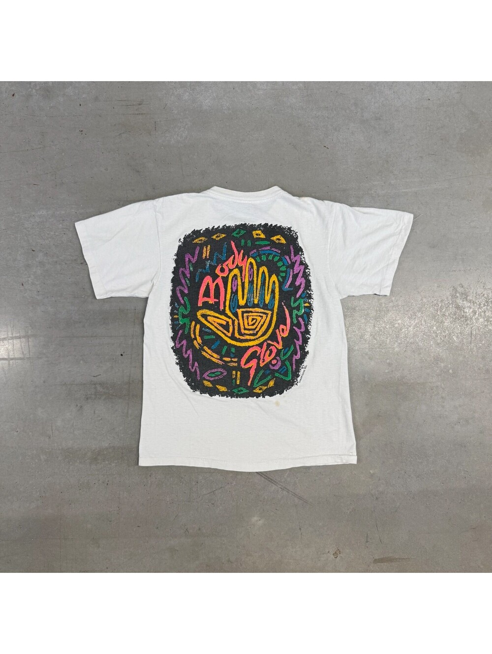 Vintage 90s Body Glove Chalk Print Logo Flawed T-Shirt Youth Large White
